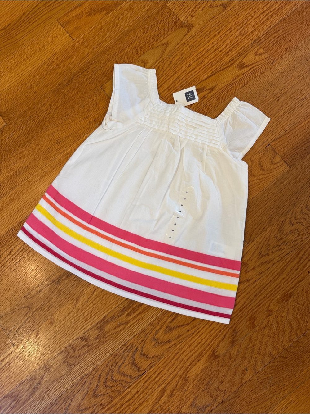 NWT GAP 3 T White shirt /tunic with Pink & Yellow Stripes